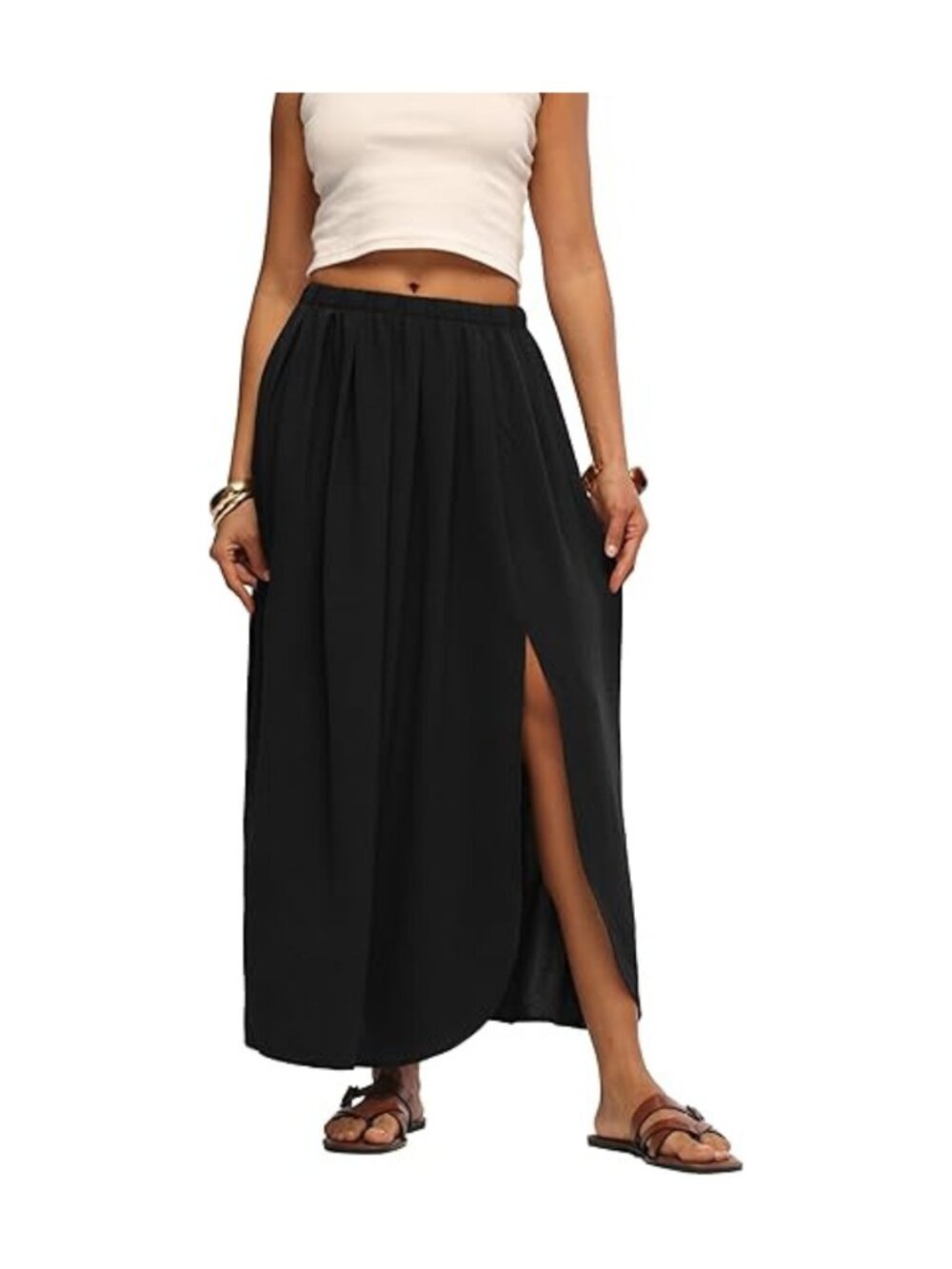 HiMONE Women Maxi Skirt High Waisted Flowy A Line Side Slit